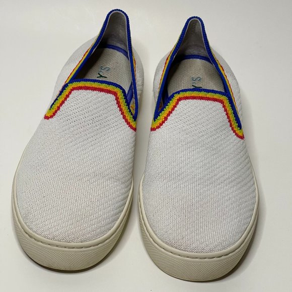 Rothy’s | Limited Edition The Original Slip On Sneaker in White, Rainbow Stripe - Picture 3 of 8